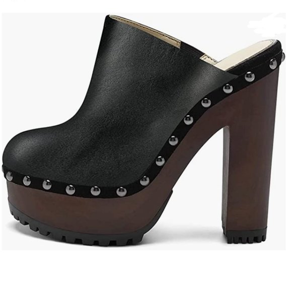 Shoes Xyd Black Cork Platform Chunky Block Studded Round Toe Super